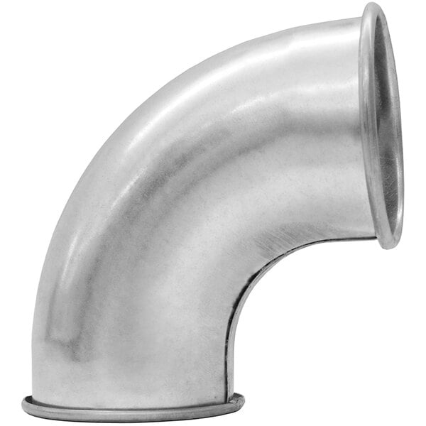 A silver 45 degree elbow pipe with a round neck.