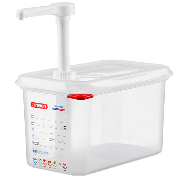 Araven 4.5 Qt. Translucent Condiment Pump Dispenser with 1 oz