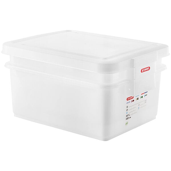 A white polyethylene Araven food storage box with a lid.