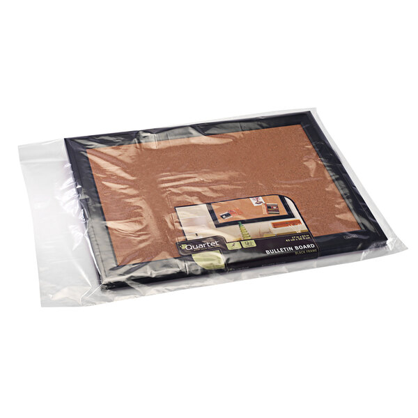 A clear Lavex flat poly bag filled with cork board.