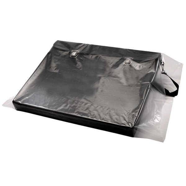 A clear plastic Lavex poly bag with handles.