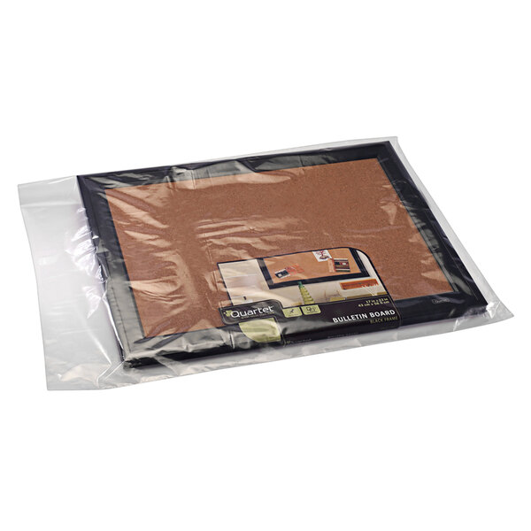 A clear Lavex polyethylene bag filled with cork boards.