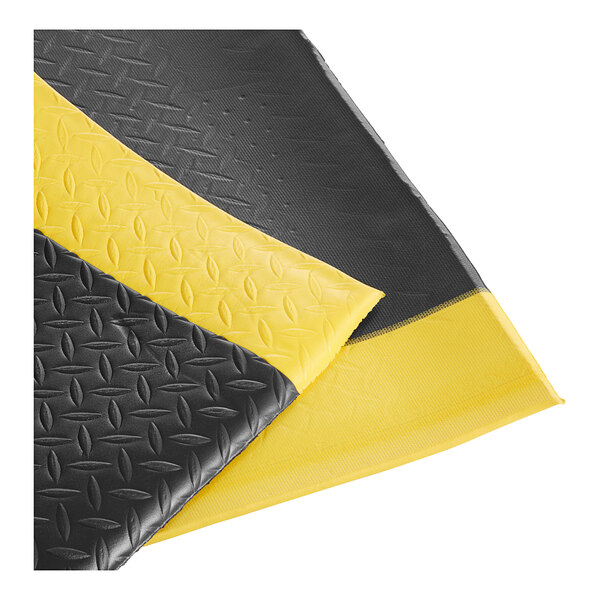 Lavex Diamond Deluxe 2' x 3' Black AntiFatigue Mat with Yellow Borders