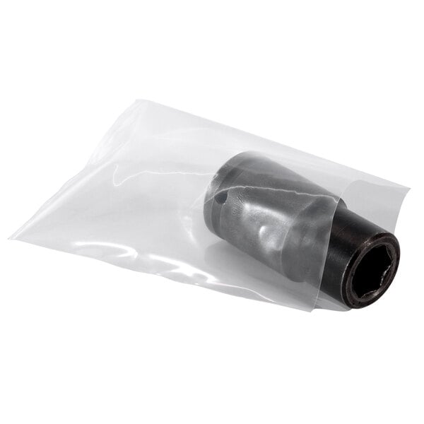 A Lavex clear plastic bag wrapped around a black cylinder.