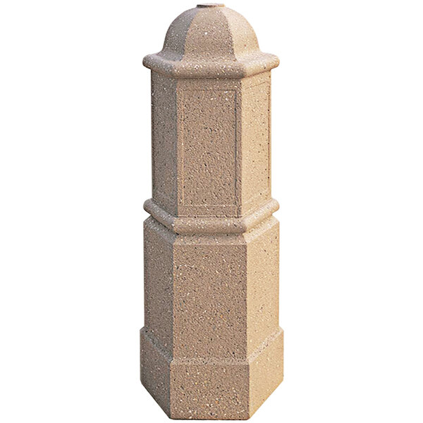 A stone bollard with a round top and reveal line.