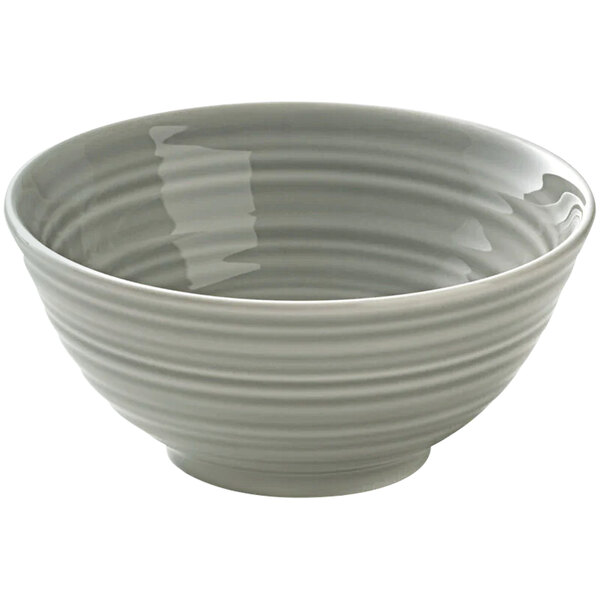 A white Bauscher porcelain bowl with a gray curved design.