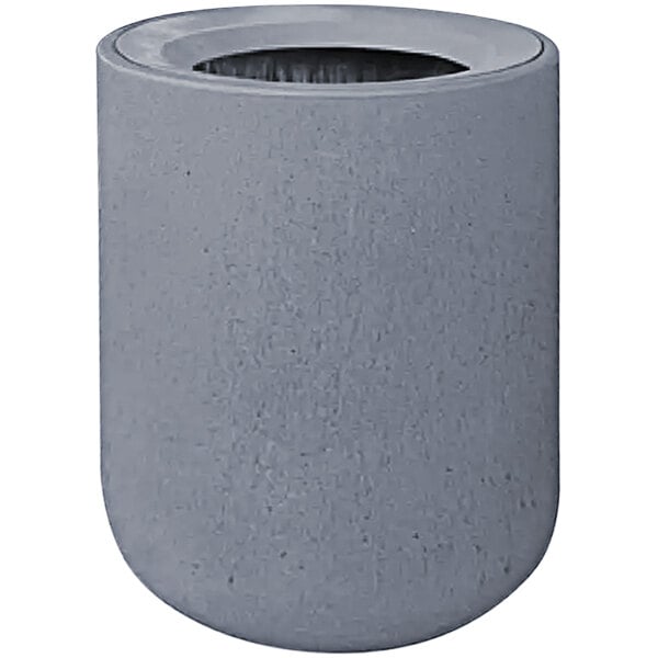 A grey concrete cylinder with a wide aluminum lid on it.
