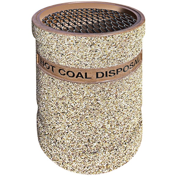 A Wausau Tile concrete round trash can with metal grate for "Hot Coal Disposal"