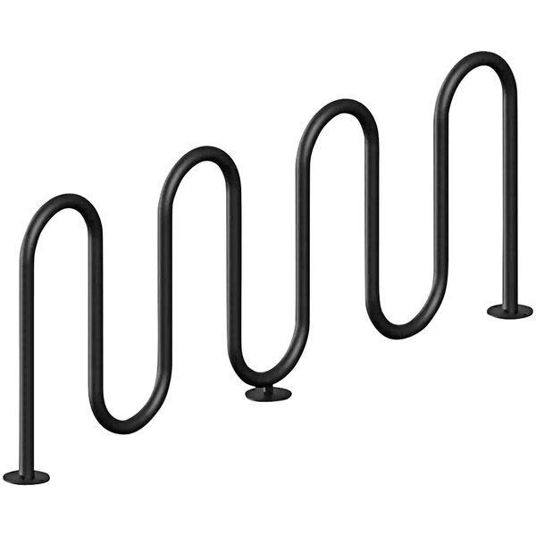 A black powder-coated metal Wausau Tile surface mount bike rack with a curved design and 7 loops.