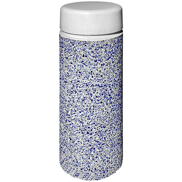 A white and blue speckled Wausau Tile concrete bollard.