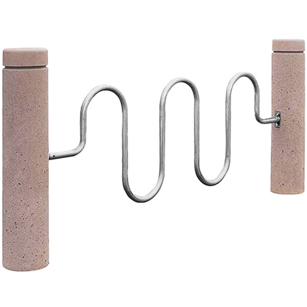 A close-up of a Wausau Tile concrete inground mount bike rack with metal loops.