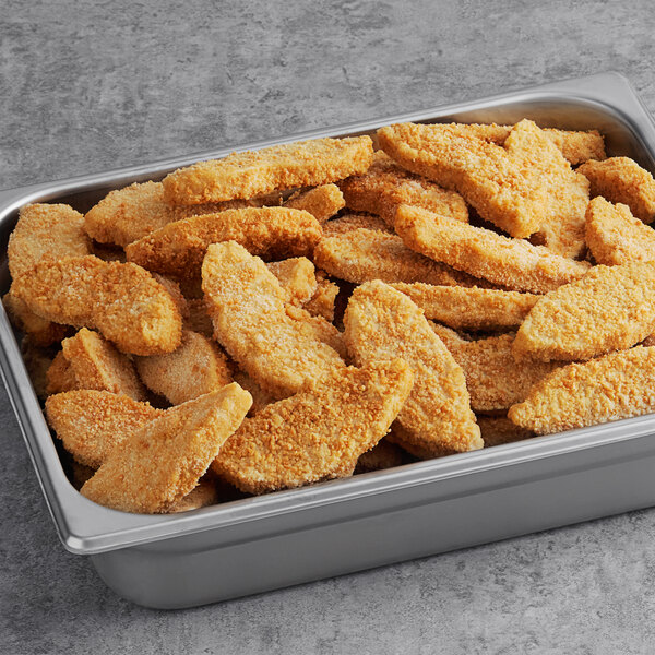 A tray of Rebellyous Vegan Kickin' Chicken Tenders.