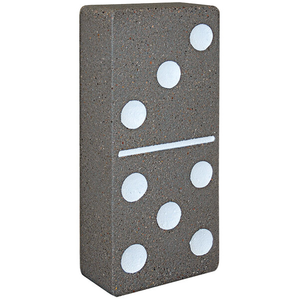 A grey Wausau Tile domino with white dots.