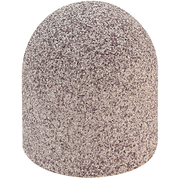 A close-up of a grey stone Wausau Tile round bollard.
