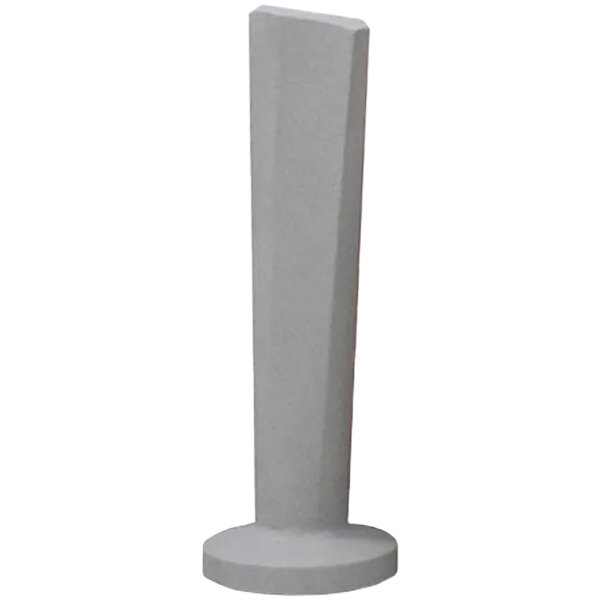 A gray concrete bollard with a white rectangular base.
