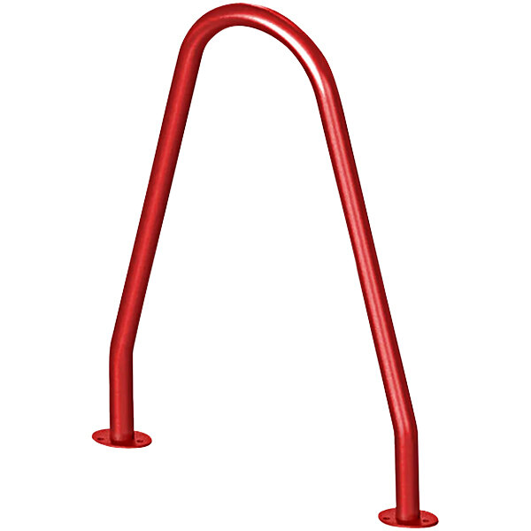 A red metal Wausau Tile bike rack with screws.