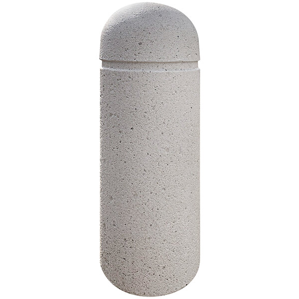 A gray Wausau Tile concrete bollard with a round top and reveal line.