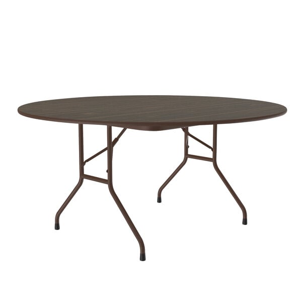 Correll Round Folding Table, 60" Melamine Top, Walnut