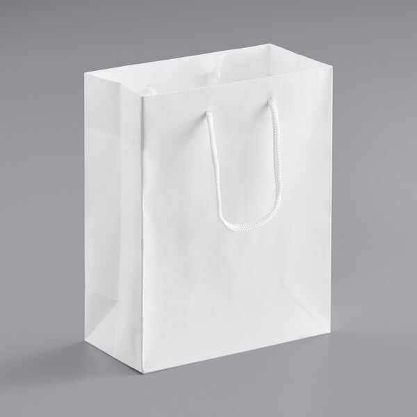 A customizable white paper bag with rope handles.