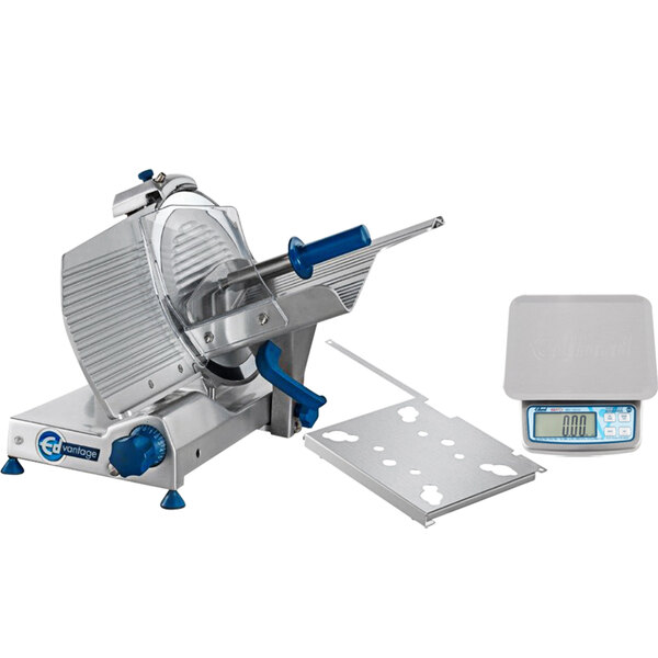 An Edlund manual meat slicer with a scale and platform.