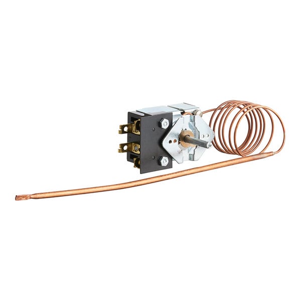 A Cooking Performance Group thermostat for electric griddles with a copper wire.