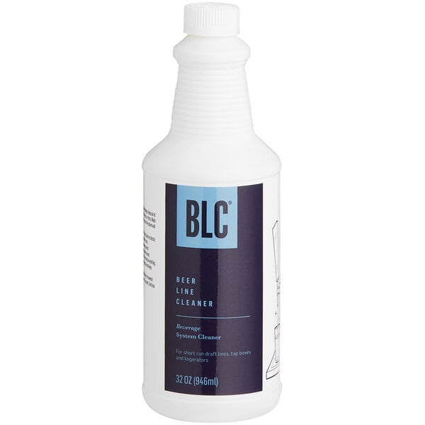 A white bottle of National Chemicals Inc. BLC Beer Line Cleaner with a blue label.
