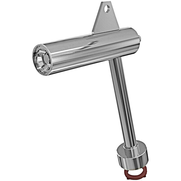 A chrome metal barrel assembly with a red rubber grip.