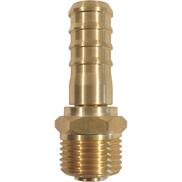 A close-up of a brass Sani-Lav swivel hose adapter.