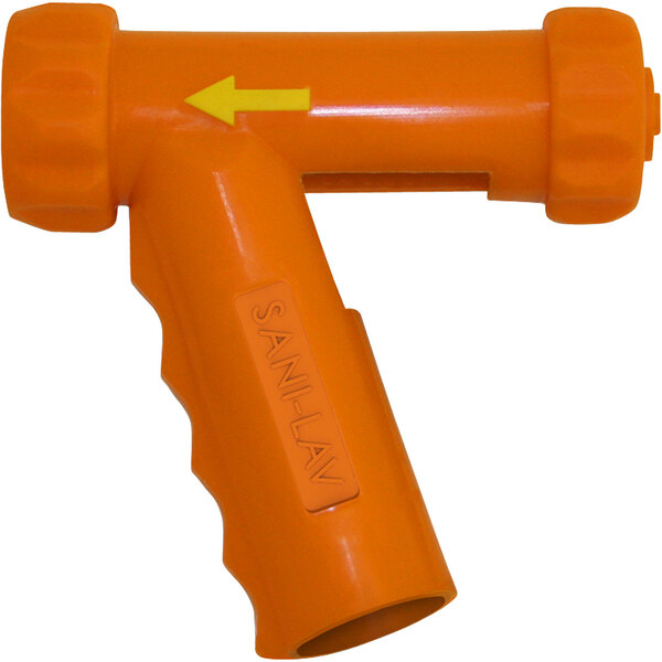 An orange plastic Sani-Lav spray nozzle cover.