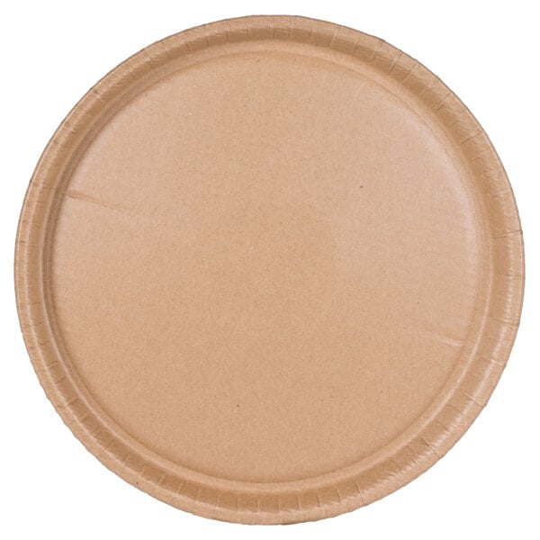 A close-up of a brown Solut kraft paper tray.