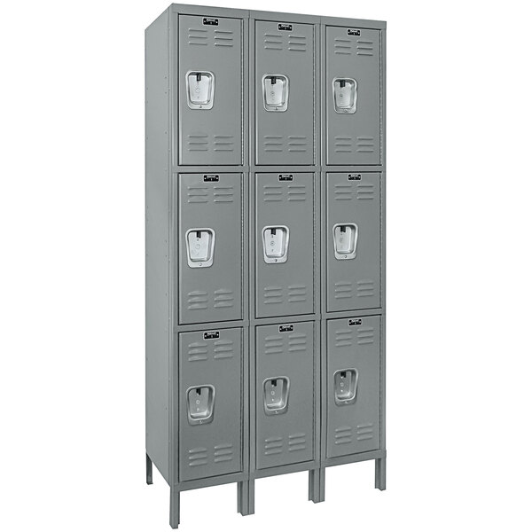 Hallowell Gray 36" x 15" x 78" Triple, 3 Tier Locker with Recessed