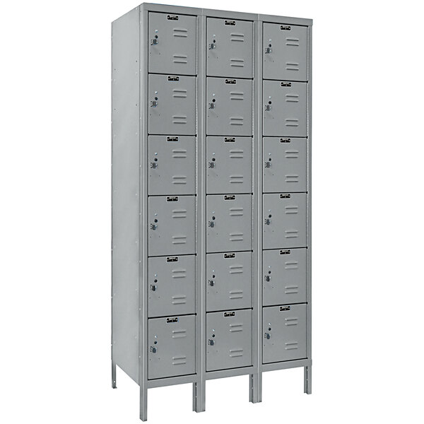 Hallowell Gray 36" x 15" x 78" Triple, 6 Tier Box Locker with Padlock
