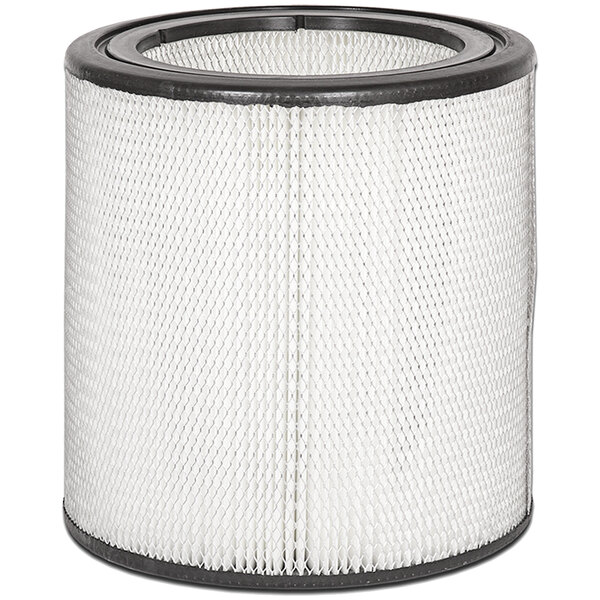 A close-up of a white Dri-Eaz Velo HEPA air filter with black trim.