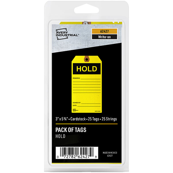 Avery® 3" x 5 3/4" "Hold" Yellow Pre-Printed Pre-Strung Cardstock ...