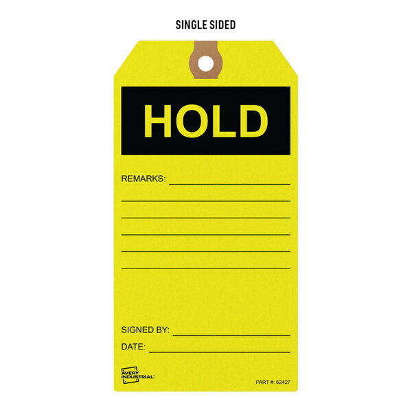 Avery® 3" x 5 3/4" "Hold" Yellow Pre-Printed Pre-Strung Cardstock ...