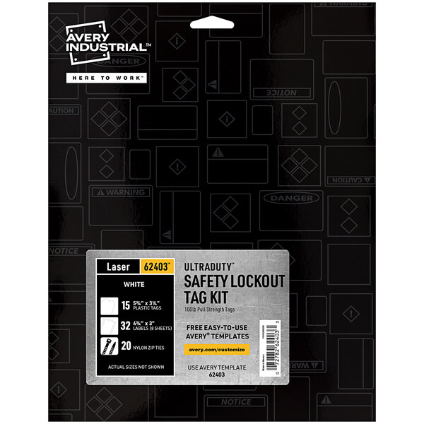 A black package with a white label for Avery UltraDuty Lockout Tagout Kit.