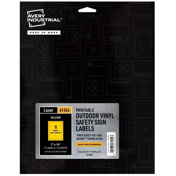 A black package with yellow and white labels including Avery UV-resistant yellow vinyl labels with black text.