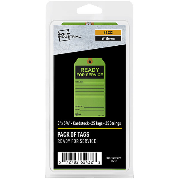 A package of green Avery cardstock repair hang tags with black text and the words "Ready for Service" on them.