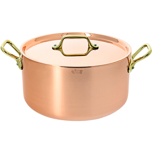 A de Buyer InoCuivre copper sauce pot with a lid.