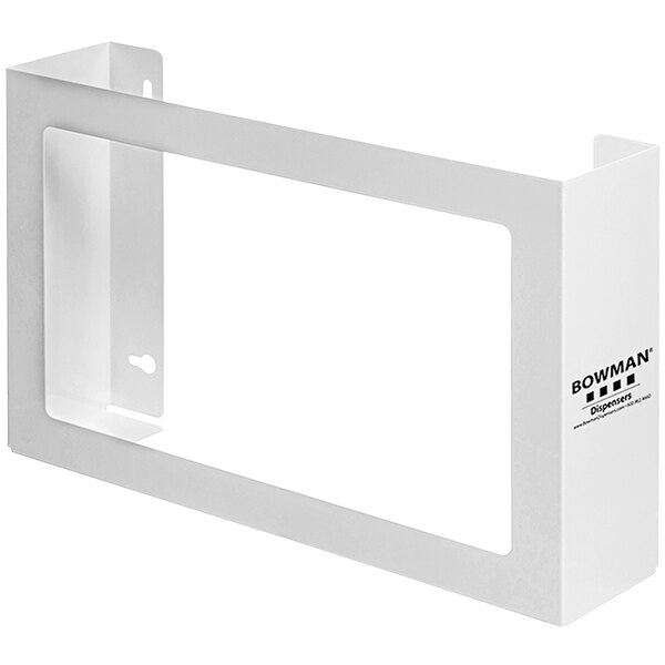 A white rectangular powder-coated steel wall mount with clear windows for gloves.