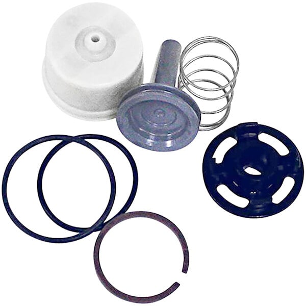 The Sloan solenoid actuator cartridge kit for select Optima flushometers. A group of parts with black and white pieces.