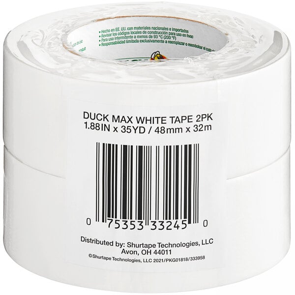 Duck Tape 242859 Max Strength 1 7/8 x 35 Yards White Duct Tape - 2/Pack