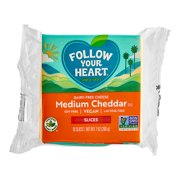 Follow Your Heart DairyFree Vegan Sliced Medium Cheddar Cheese 7 oz