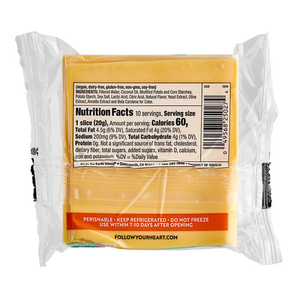 Follow Your Heart DairyFree Vegan Sliced Medium Cheddar Cheese 7 oz