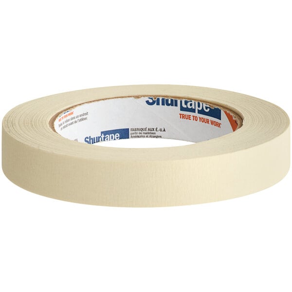 A roll of Shurtape natural contractor grade masking tape with a white label.