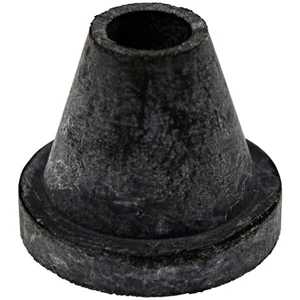 A close-up of a black rubber cone with a hole.