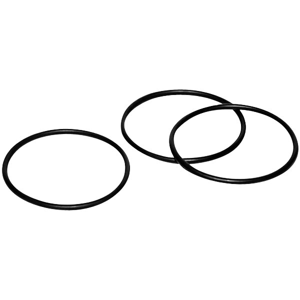 A close-up of three black rubber O-rings.