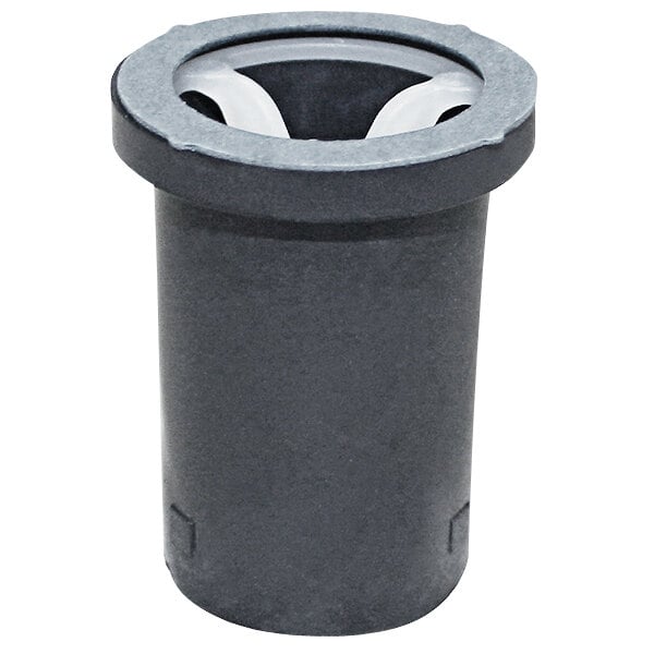 A black plastic container with a black plastic lid and a hole.