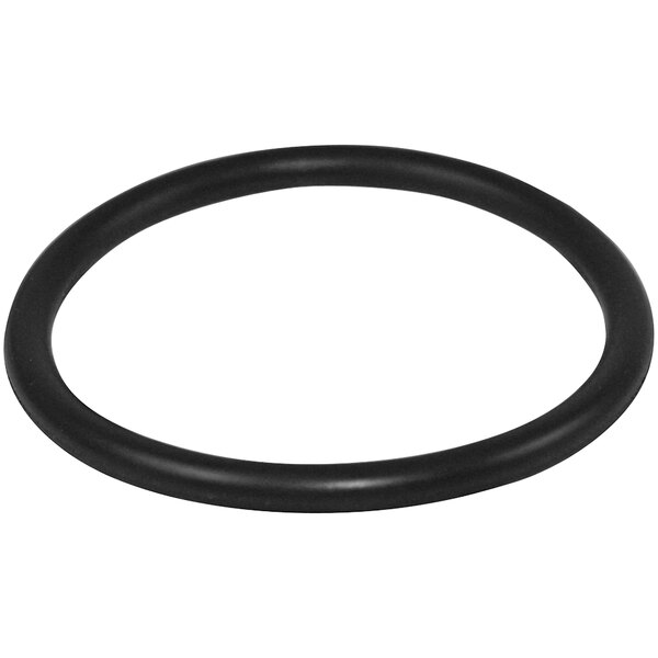 A black round rubber o-ring with a white background.