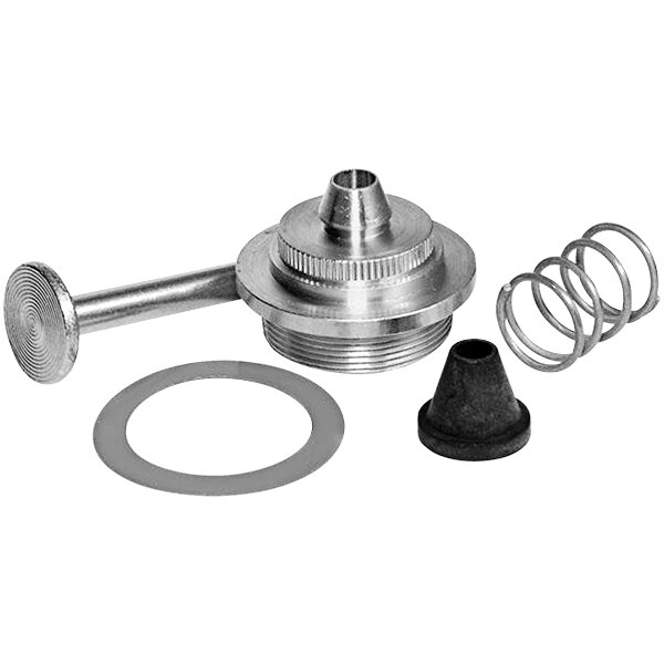 A metal Sloan handle repair kit with a spring and rubber ring.